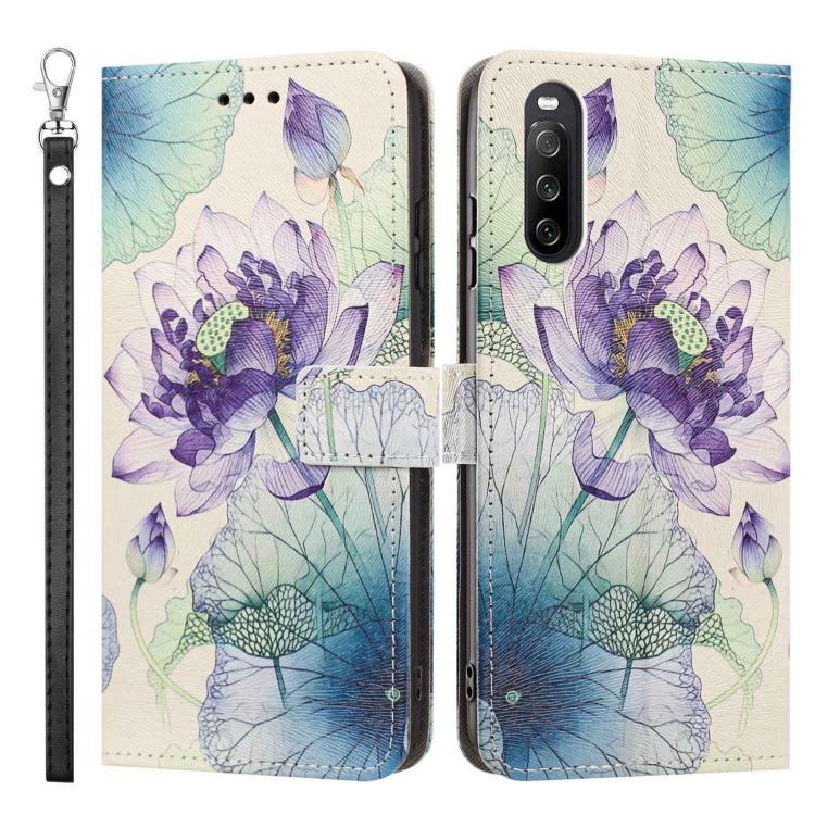 For Sony Xperia 10 V Painted Pattern Vegan Leather Phone Case with Strap