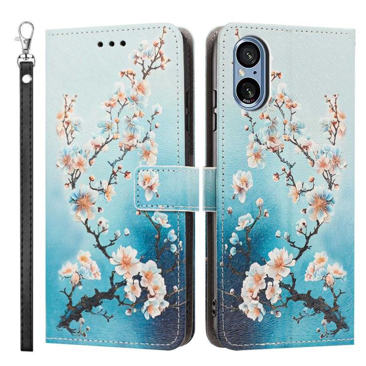 For Sony Xperia 5 V Painted Pattern Vegan Leather Phone Case with Strap