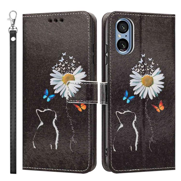 For Sony Xperia 5 V Painted Pattern Vegan Leather Phone Case with Strap