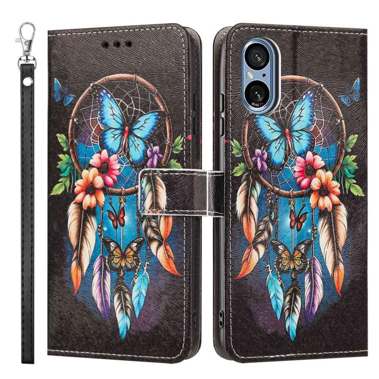 For Sony Xperia 5 V Painted Pattern Vegan Leather Phone Case with Strap