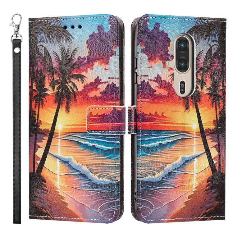 For Fujitsu FCNT Rakuraku F-53E Painted Pattern Vegan Leather Phone Case with Strap