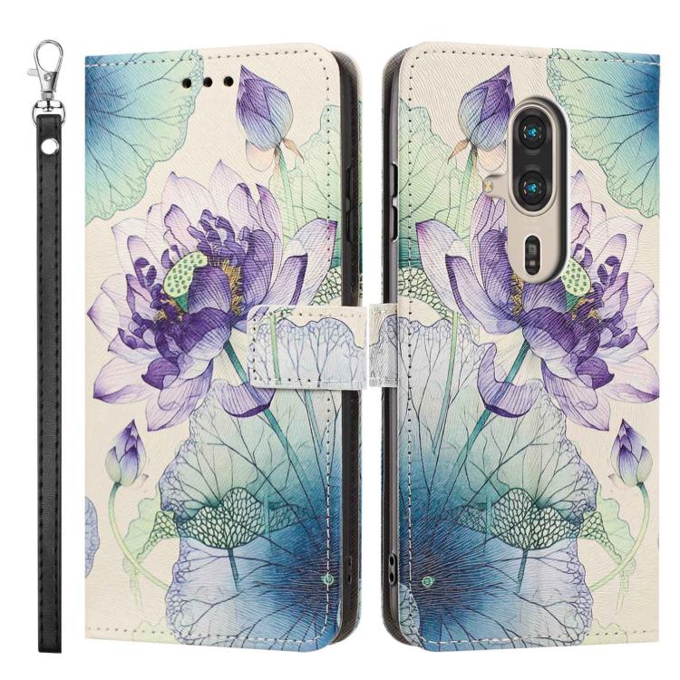 For Fujitsu FCNT Rakuraku F-53E Painted Pattern Vegan Leather Phone Case with Strap