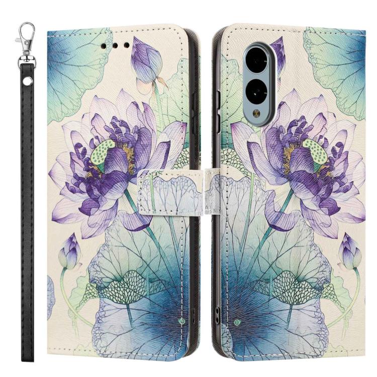 For Fujitsu Arrows We2/F-52E Painted Pattern Vegan Leather Phone Case with Strap