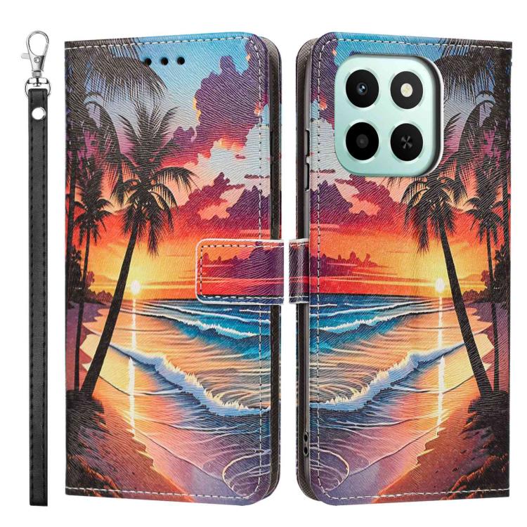 For Honor X6C/X5B/X5B Plus 4G Global Painted Pattern Vegan Leather Phone Case with Strap
