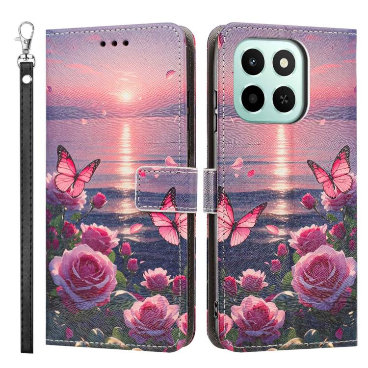 For Honor X7C 4G/200 Smart 5G Global Painted Pattern Vegan Leather Phone Case with Strap