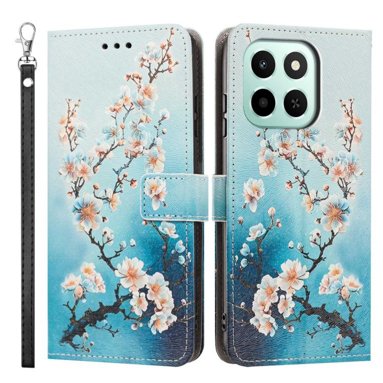 For Honor X7C 4G/200 Smart 5G Global Painted Pattern Vegan Leather Phone Case with Strap