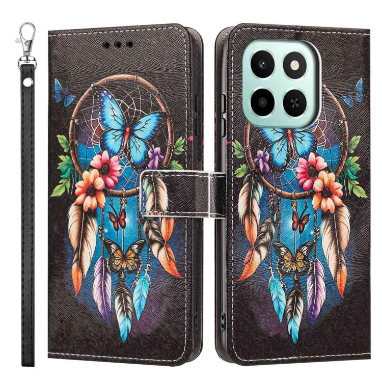For Honor 400 Smart 5G / X7D 5G Global Painted Pattern Vegan Leather Phone Case with Strap