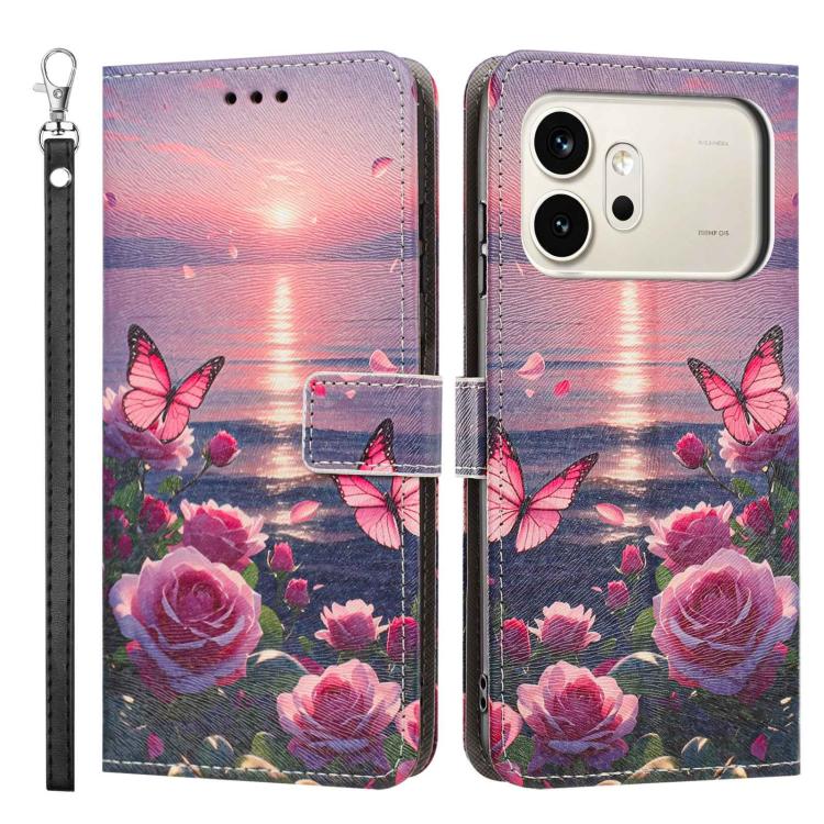 For Honor 600 / 600 Pro Global Painted Pattern Vegan Leather Phone Case with Strap