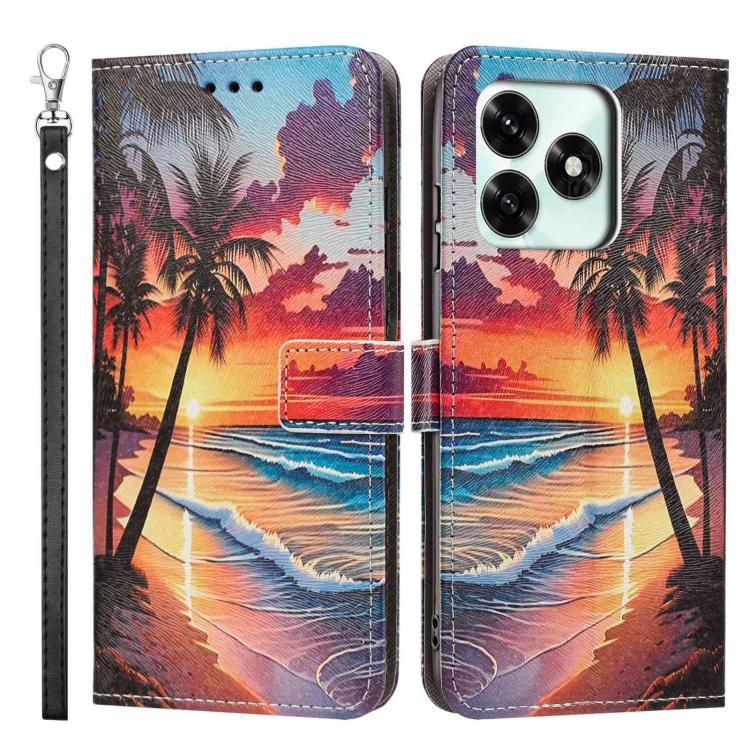 For Honor X5C Plus / X5C 4G Global Painted Pattern Vegan Leather Phone Case with Strap
