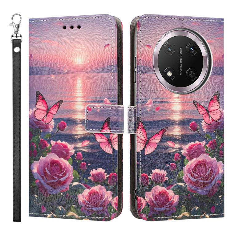 For Honor X9c 5G Global Painted Pattern Vegan Leather Phone Case with Strap