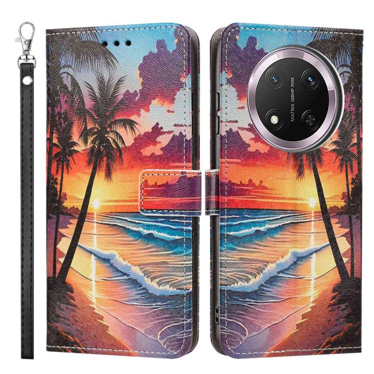 For Honor X9c 5G Global Painted Pattern Vegan Leather Phone Case with Strap
