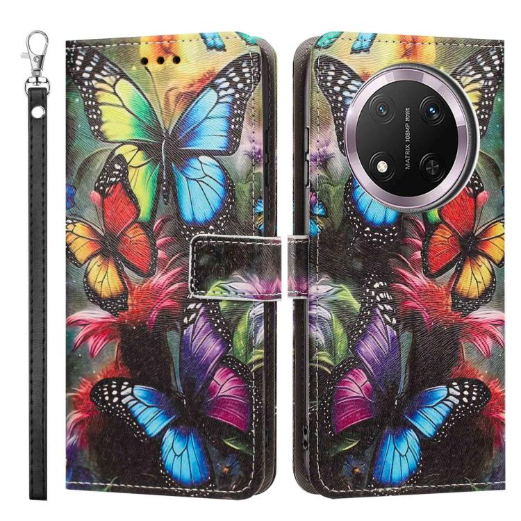 For Honor X9c 5G Global Painted Pattern Vegan Leather Phone Case with Strap