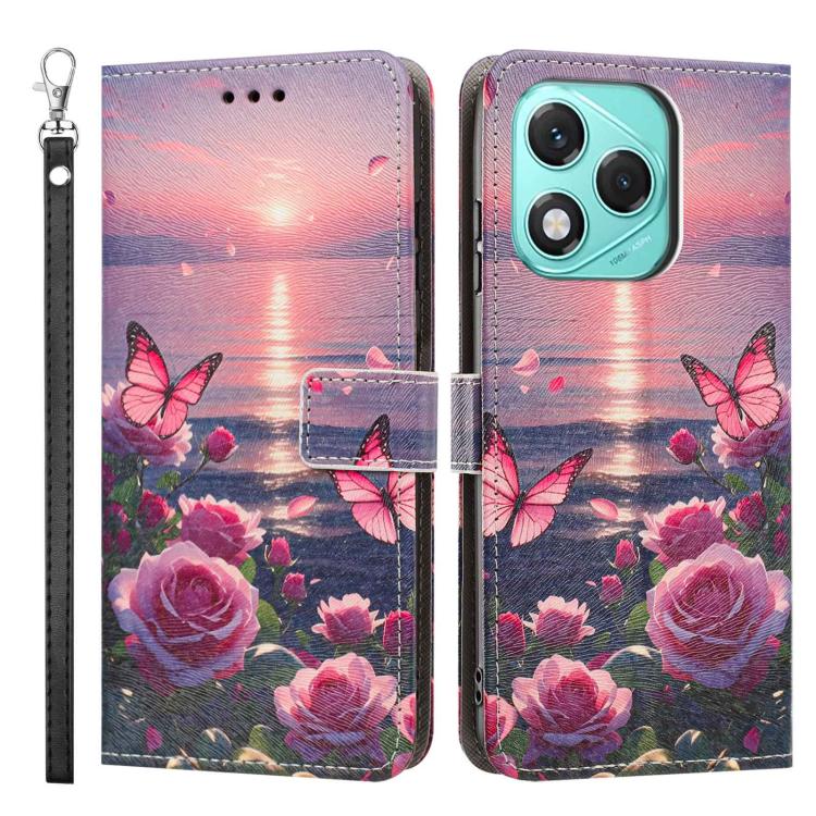 For Honor 400 Lite Global Painted Pattern Vegan Leather Phone Case with Strap