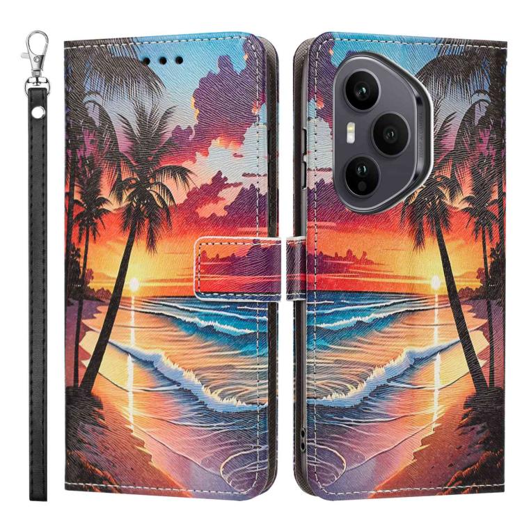 For Honor 400 Pro Global 160.8mm Painted Pattern Vegan Leather Phone Case with Strap