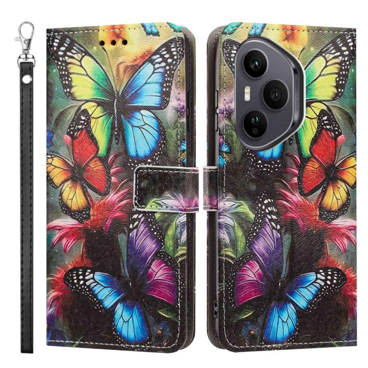 For Honor 400 Pro Global 160.8mm Painted Pattern Vegan Leather Phone Case with Strap