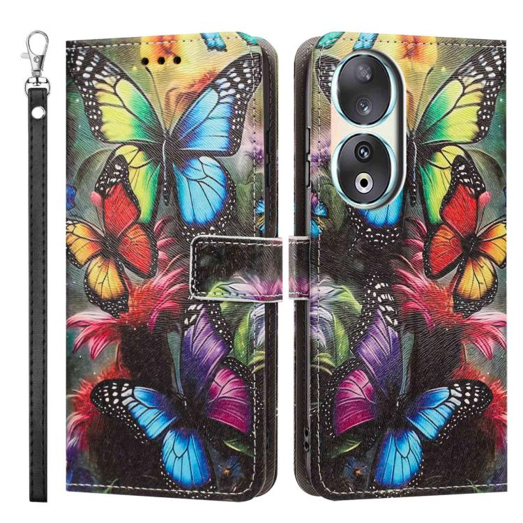 For Honor 90 Painted Pattern Vegan Leather Phone Case with Strap