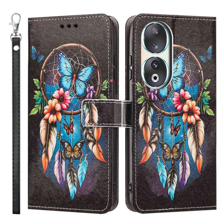 For Honor 90 Painted Pattern Vegan Leather Phone Case with Strap