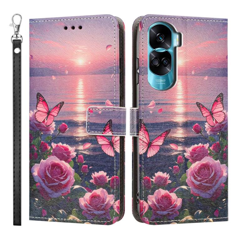 For Honor 90 Lite / X50i Painted Pattern Vegan Leather Phone Case with Strap
