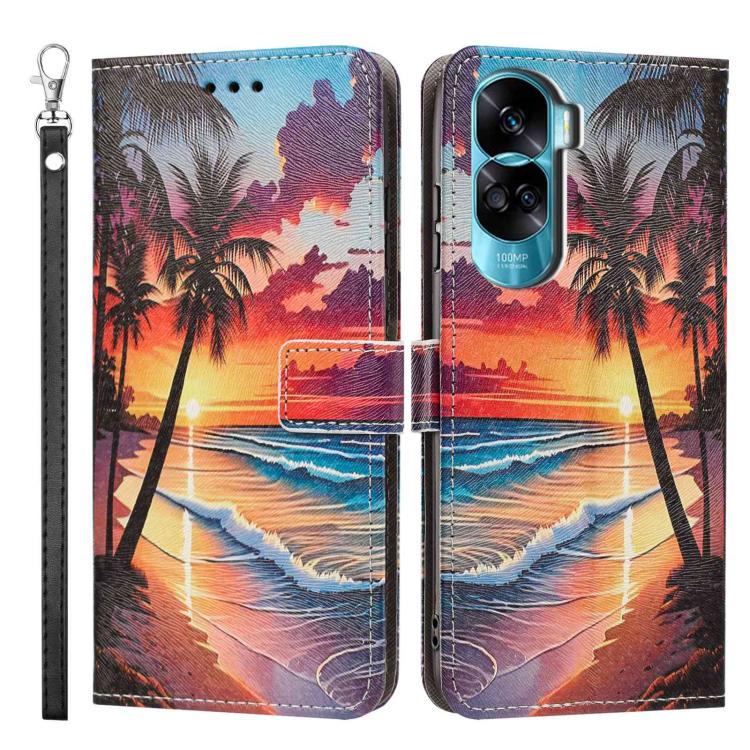 For Honor 90 Lite / X50i Painted Pattern Vegan Leather Phone Case with Strap