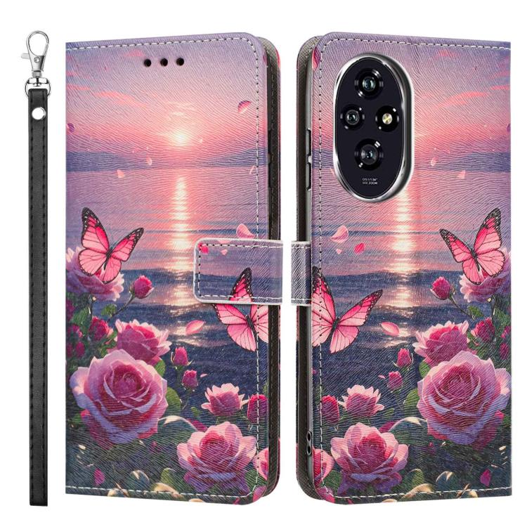 For Honor 200 Painted Pattern Vegan Leather Phone Case with Strap