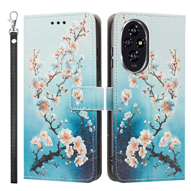 For Honor 200 Painted Pattern Vegan Leather Phone Case with Strap