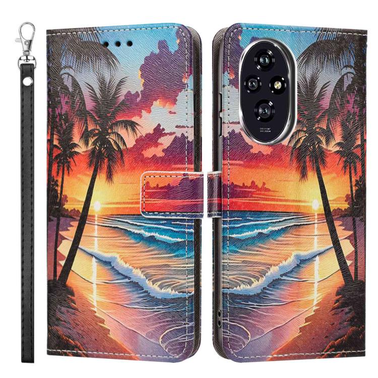 For Honor 200 Painted Pattern Vegan Leather Phone Case with Strap