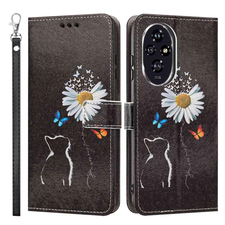 For Honor 200 Painted Pattern Vegan Leather Phone Case with Strap