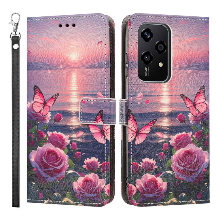 For Honor 200 Lite Global Painted Pattern Vegan Leather Phone Case with Strap