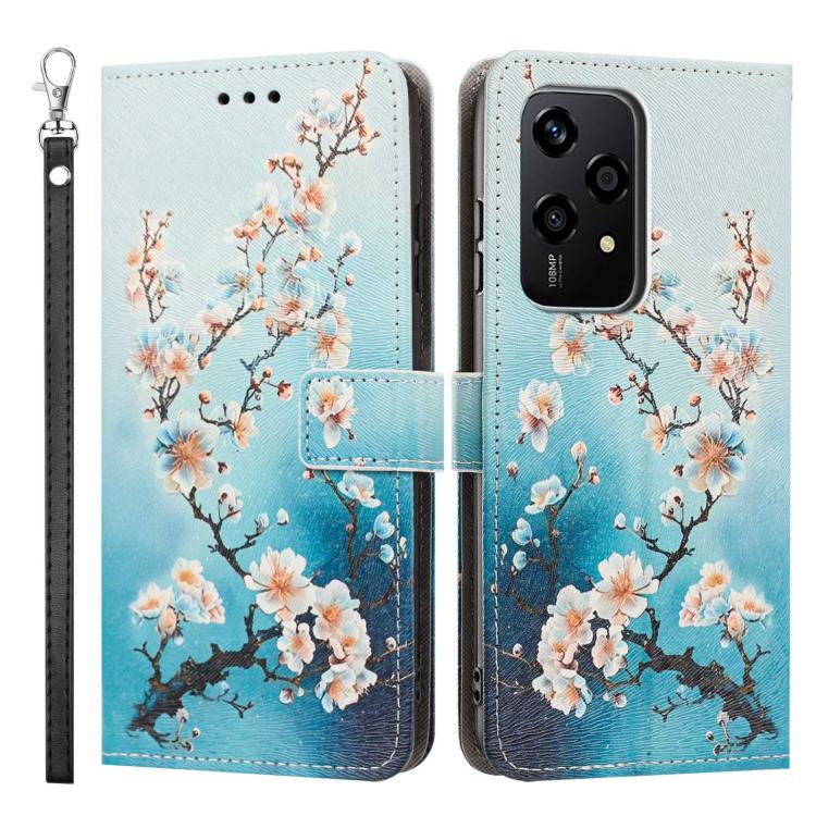 For Honor 200 Lite Global Painted Pattern Vegan Leather Phone Case with Strap