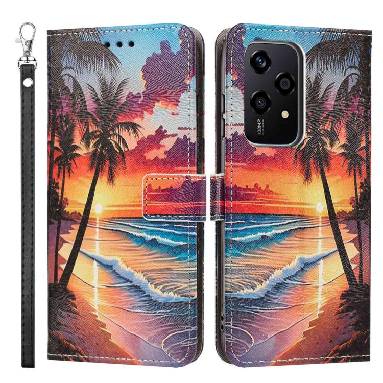 For Honor 200 Lite Global Painted Pattern Vegan Leather Phone Case with Strap