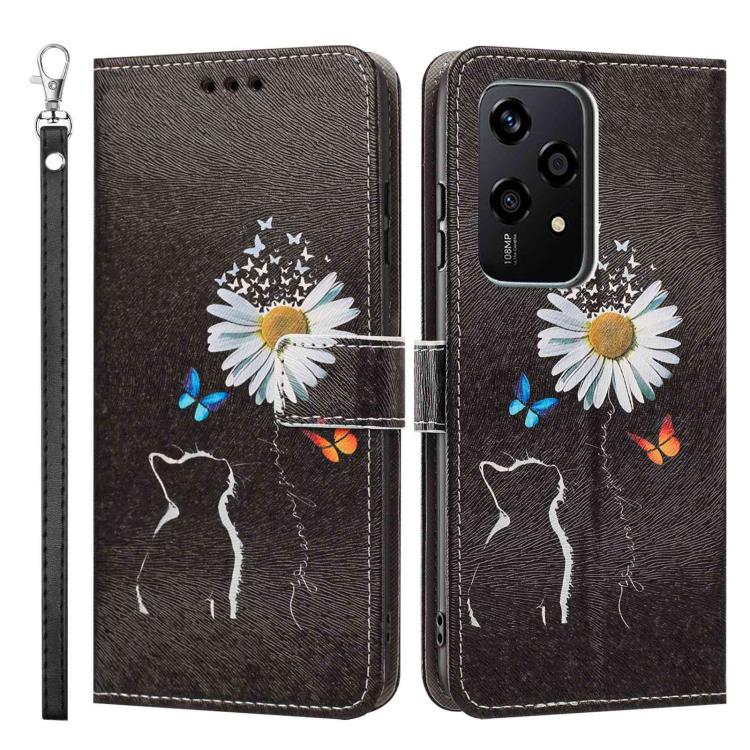 For Honor 200 Lite Global Painted Pattern Vegan Leather Phone Case with Strap