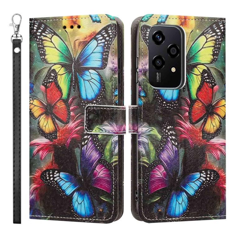 For Honor 200 Lite Global Painted Pattern Vegan Leather Phone Case with Strap