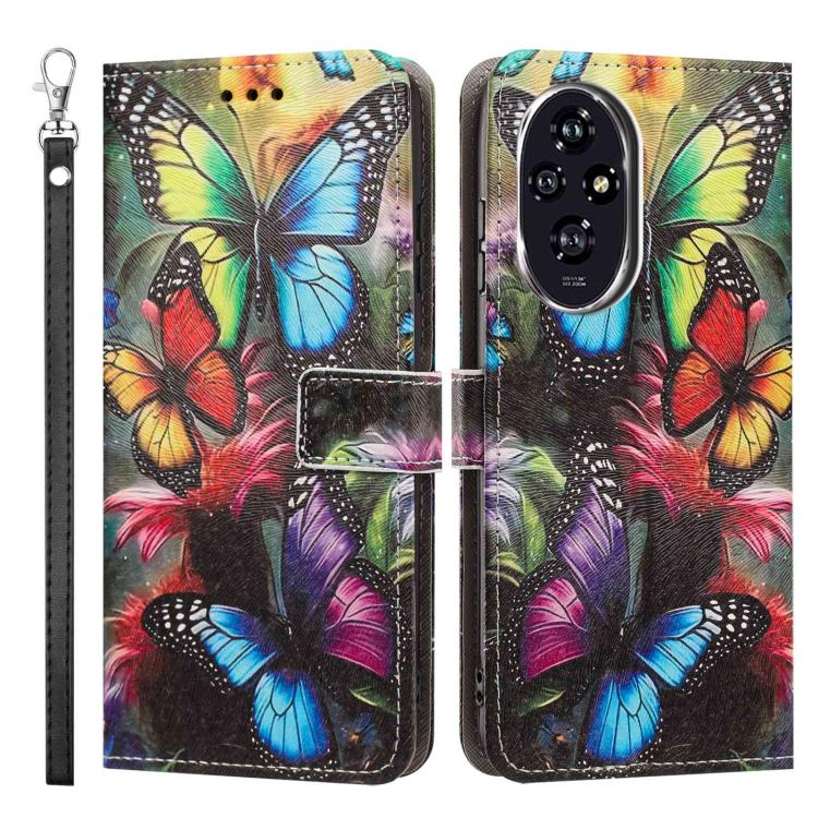 For Honor 200 Pro Painted Pattern Vegan Leather Phone Case with Strap