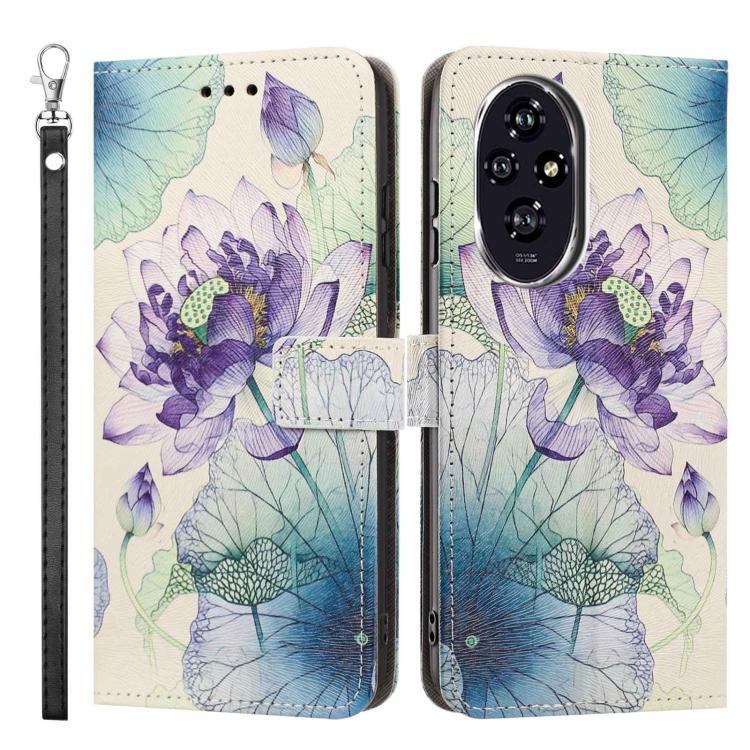 For Honor 200 Pro Painted Pattern Vegan Leather Phone Case with Strap
