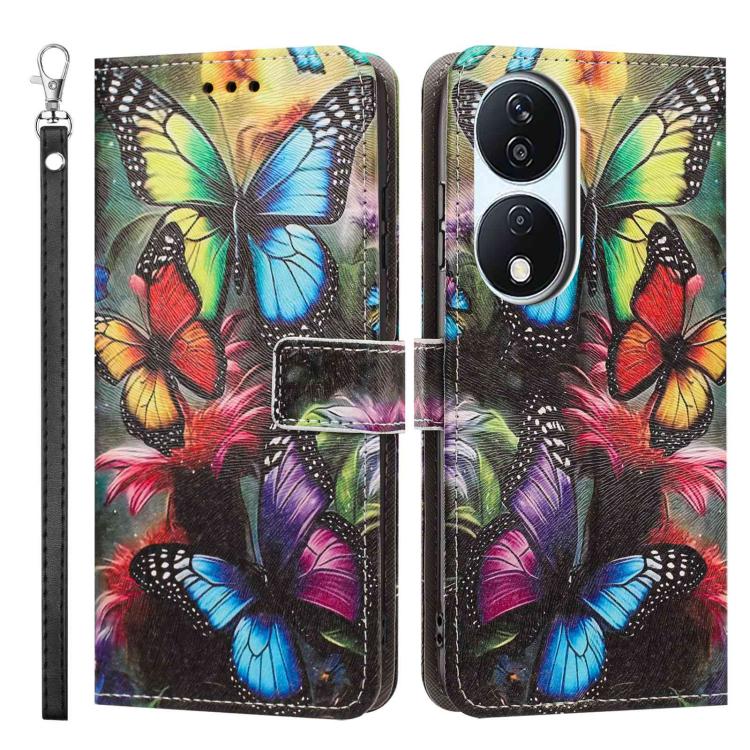 For Honor X7b Painted Pattern Vegan Leather Phone Case with Strap