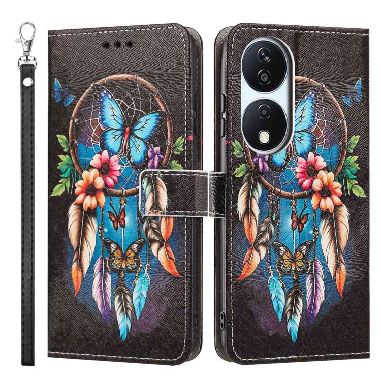 For Honor X7b Painted Pattern Vegan Leather Phone Case with Strap