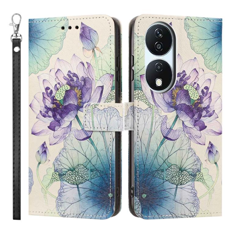 For Honor X7b Painted Pattern Vegan Leather Phone Case with Strap