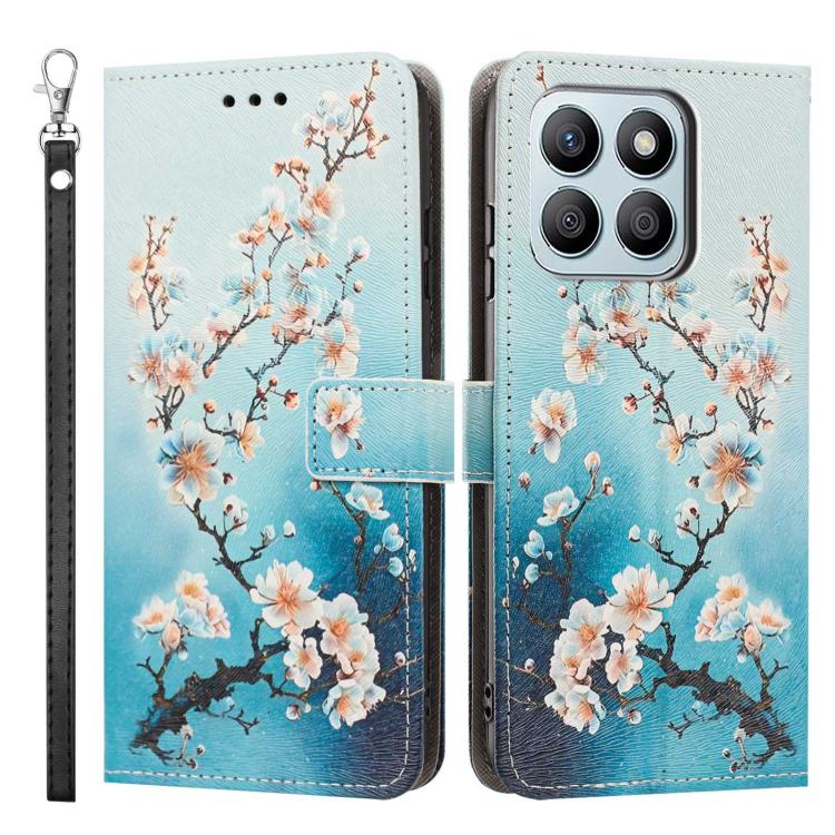 For Honor X8b Painted Pattern Vegan Leather Phone Case with Strap