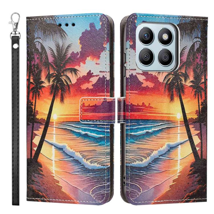 For Honor X8b Painted Pattern Vegan Leather Phone Case with Strap