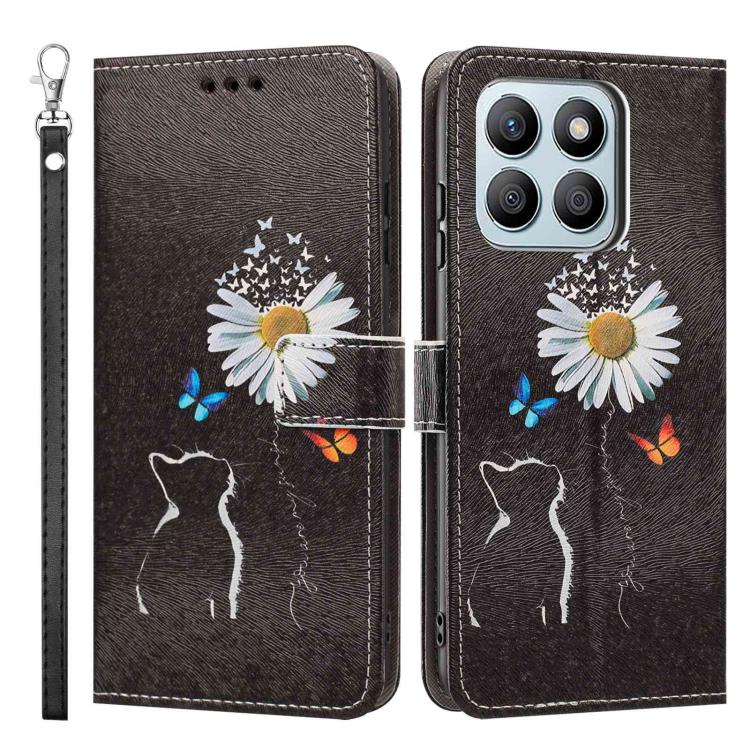 For Honor X8b Painted Pattern Vegan Leather Phone Case with Strap