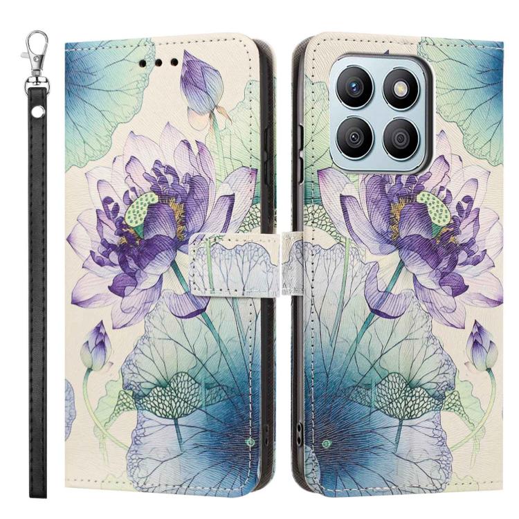 For Honor X8b Painted Pattern Vegan Leather Phone Case with Strap