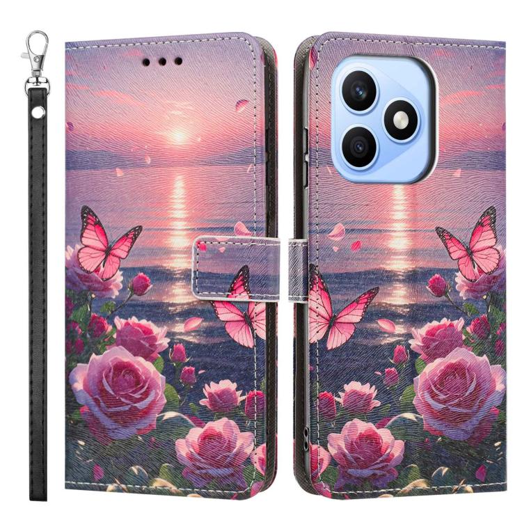 For Honor X8d 4G Painted Pattern Vegan Leather Phone Case with Strap