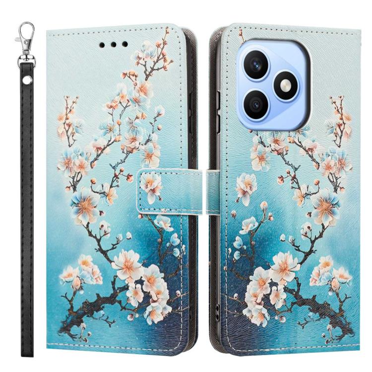 For Honor X8d 4G Painted Pattern Vegan Leather Phone Case with Strap