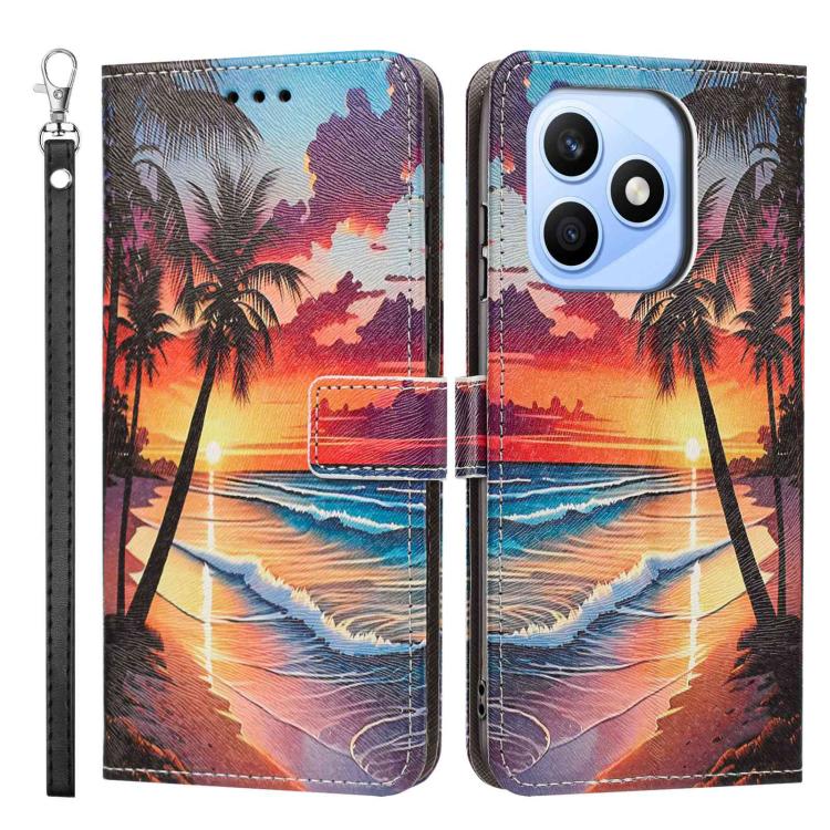 For Honor X8d 4G Painted Pattern Vegan Leather Phone Case with Strap
