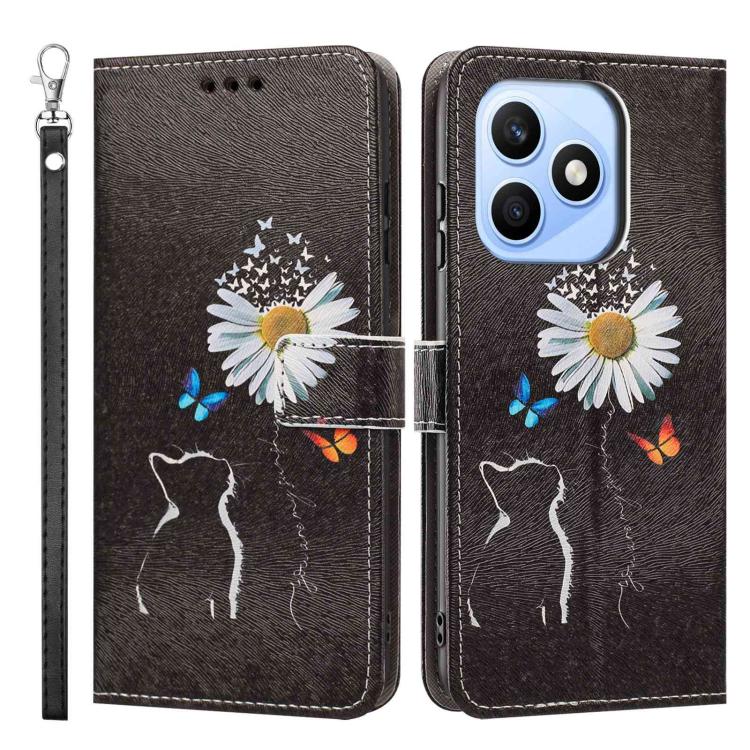 For Honor X8d 4G Painted Pattern Vegan Leather Phone Case with Strap