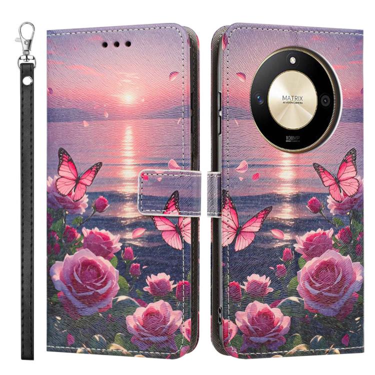 For Honor X50 Painted Pattern Vegan Leather Phone Case with Strap