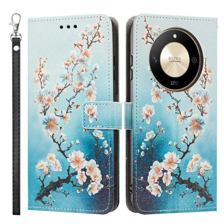 For Honor X50 Painted Pattern Vegan Leather Phone Case with Strap