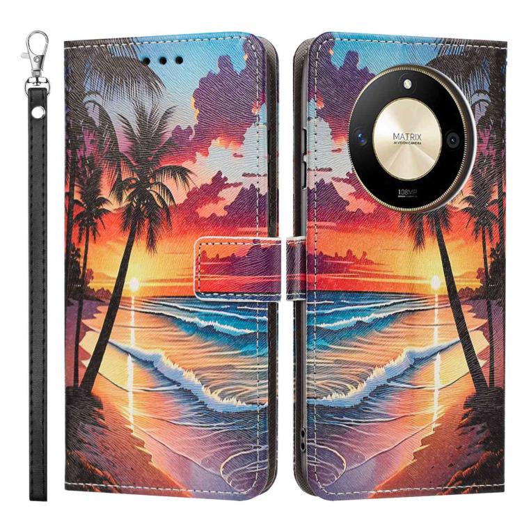 For Honor X50 Painted Pattern Vegan Leather Phone Case with Strap