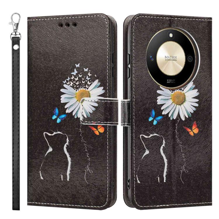 For Honor X50 Painted Pattern Vegan Leather Phone Case with Strap