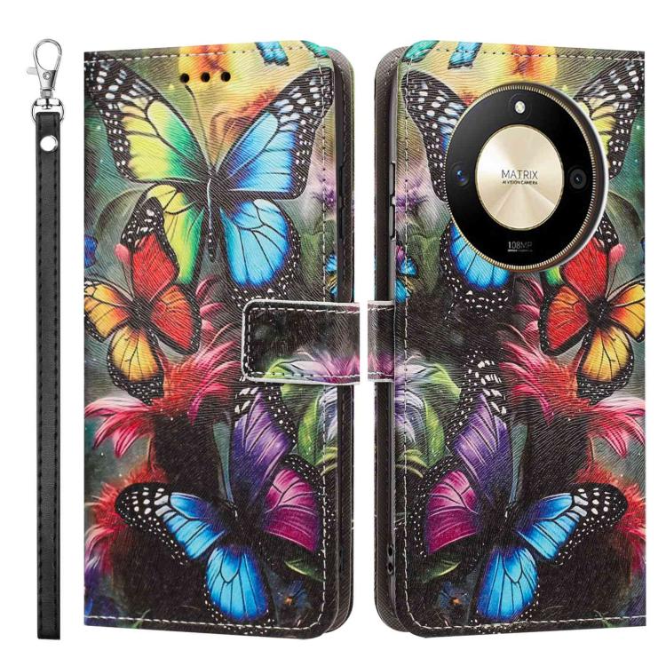 For Honor X50 Painted Pattern Vegan Leather Phone Case with Strap